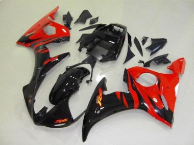 2003-2005 Black Red Flame Yamaha YZF R6 Bike Fairing Kit Canada
